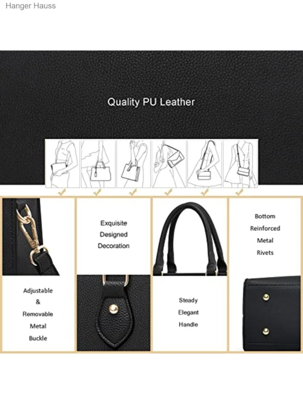 Women's PU Leather Tote Satchel Crossbody Handbag